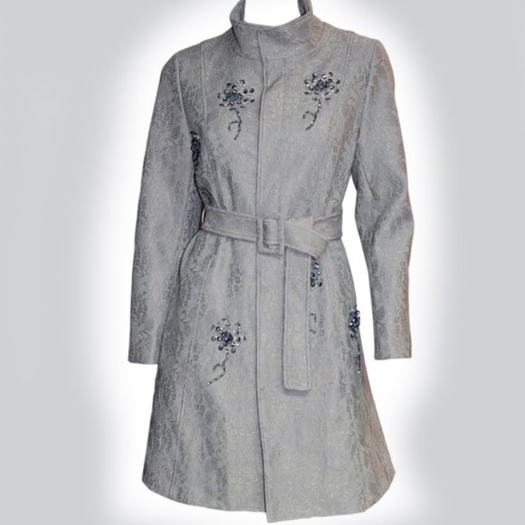 Crystal Embellished Lace Print Coat